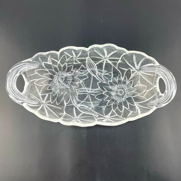 Vtg Indiana Glass Sunflower Relish Tray, Pressed Clear Glass Textured Bowl - Picture 2 of 16
